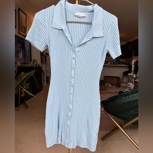 Urban Outfitters Small Blue Mini Dress Button Up Short Sleeve Ribbed